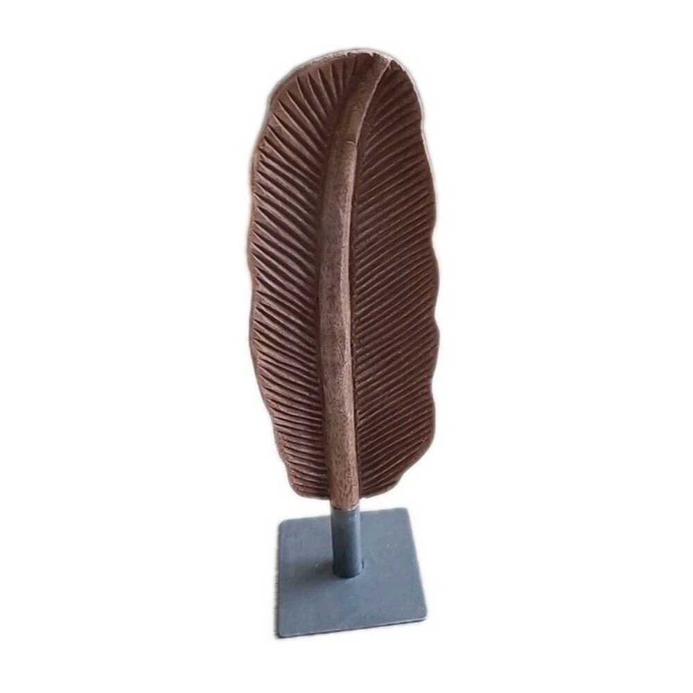 Bloomingville Mango Wood Feather On Metal Stand 10.75 In Handmade Phillipines